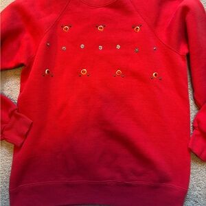 Bass Red Crewneck Sweatshirt with Bead & Sequin Accents
